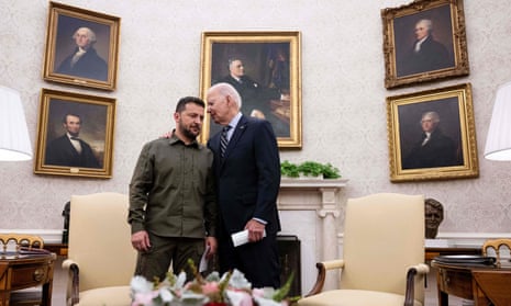 US President Joe Biden meets with Ukrainian President Volodymyr Zelenskiy in the Oval Office of the White House in Washington, DC, yesterday.