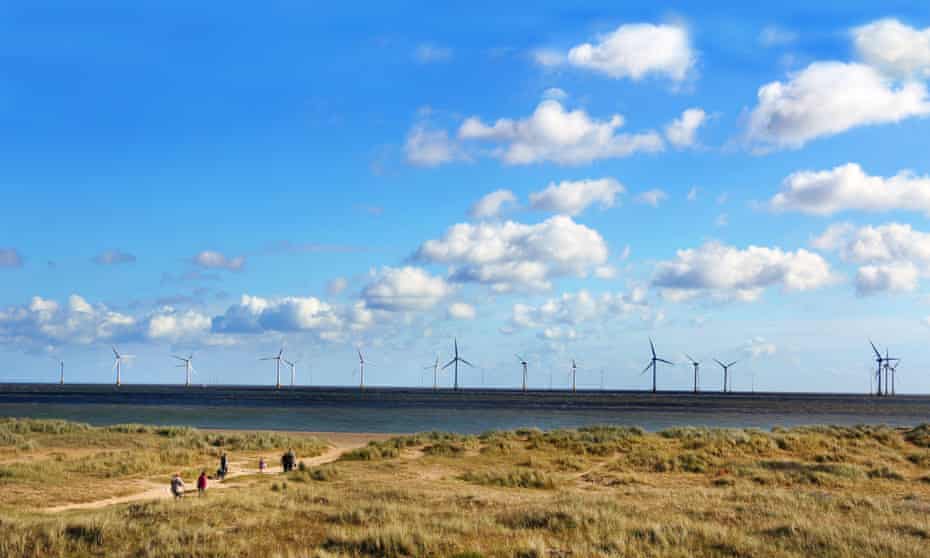A wind farm off the coast of Lowestoft in Norfolk.