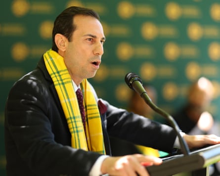 Anter Isaac speaks during the Football Australia Football Unites event at Parliament House