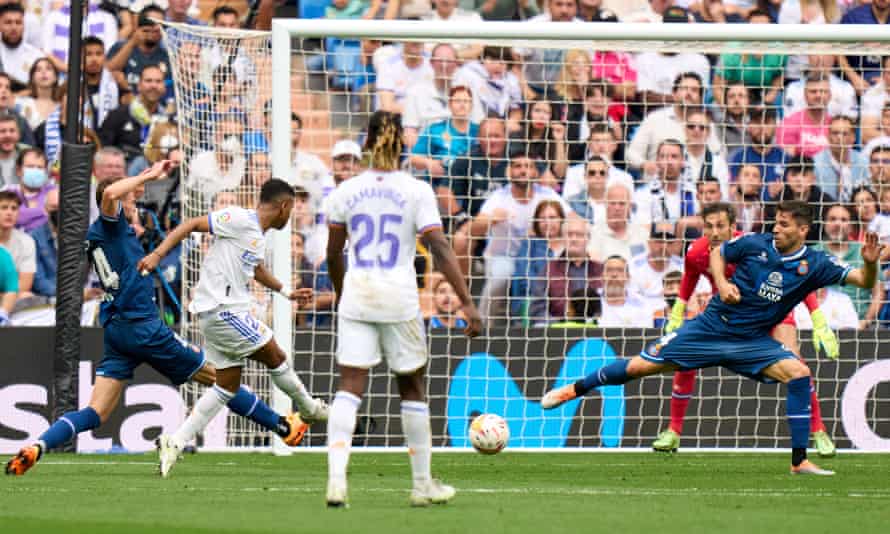 Rodrygo's opening goal against Espanyol helps settle nerves - his Real Madrid team went on to win 4-0 and seal the title.