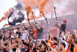 Roar fans show their support during the A-League match between the Brisbane Roar and Melbourne City at Dolphin Stadium in Brisbane, Australia