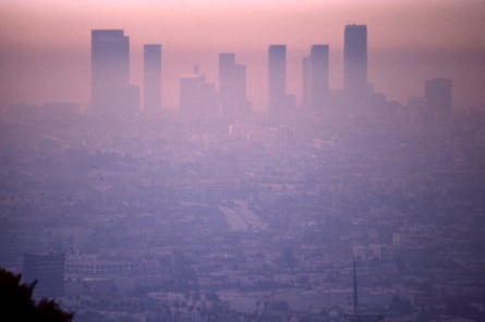 aerial view of smog over a city