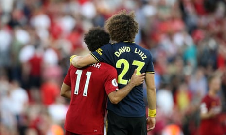 Salah and Luiz at the final whistle.