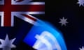 Illustration photo shows the Facebook icon on a smartphone in front of an Australian flag