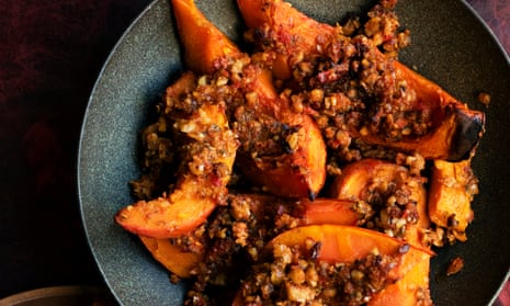Roast pumpkin with peanuts and chillies