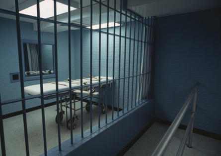 a gurney behind bars