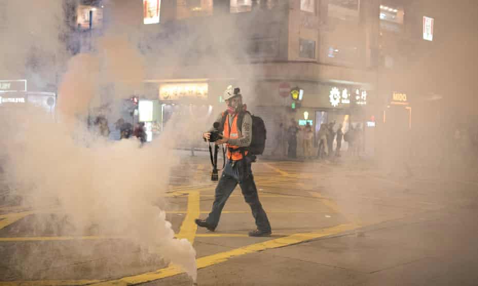 Anders Hammer, director of the Do Not Split documentary, films a protest in Hong Kong in 2019.