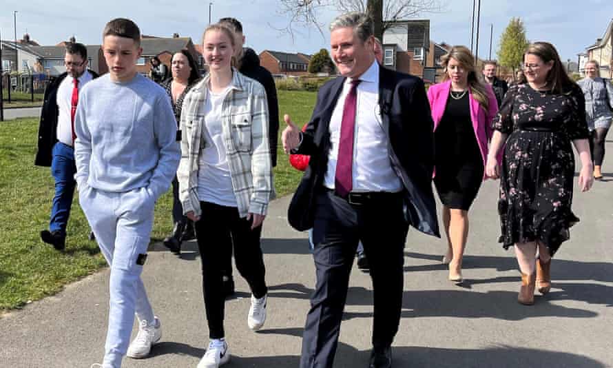 Labor leader Keir Starmer talks to young people in Southwick during a recent visit to Sunderland