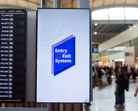 Entry Exit System, EES, sign for passengers at Alicante airport, Spain.