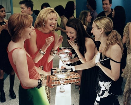 Cynthia Nixon as Miranda Hobbes, Kim Cattrall as Samantha Jones, Kristin Davis as Charlotte York and Sarah Jessica Parker and Carrie Bradshaw in Sex and the City.