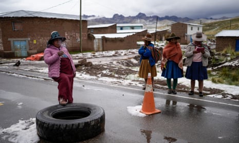 Local residents temporarily block a road in Laramani, Espinar province, Peru at the end of January.