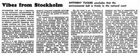 A clipping from the Guardian’s 1972 coverage of UN environment discussions