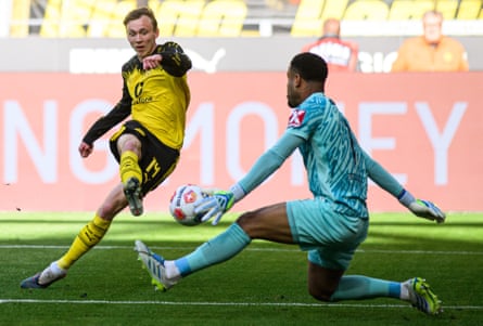 Maximilian Beier opens the scoring for Borussia Dortmund in their 4-0 win over Freiburg.