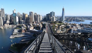 Empty staircases on the iconic Harbour Bridge with no visitors experiencing BridgeClimb Sydney