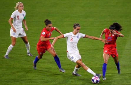 England take on the USA during last year’s World Cup semi-final.