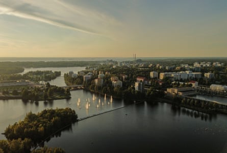 A view of the city surrounded by water