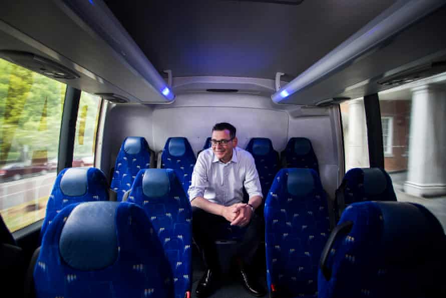 Daniel Andrews on the Labor bus in the final week of the election campaign.
