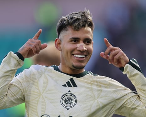 Camilo Durán celebrates scoring CelticâÂÂs second goal against Hibs