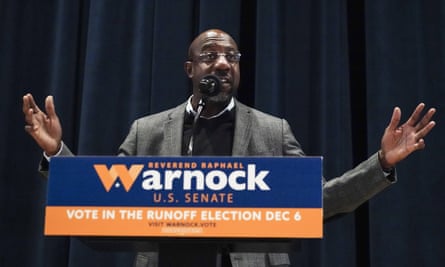 Raphael Warnock, pictured, narrowly led Herschel Walker in the November general election, but neither crossed the 50% threshold, sending the race to a runoff on 6 December.