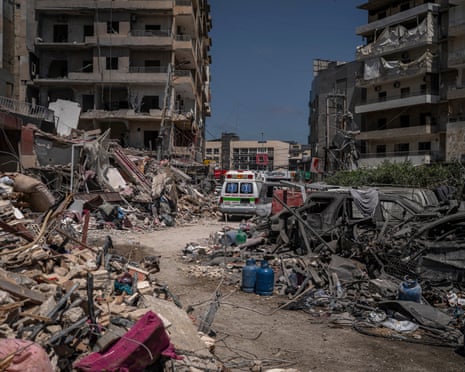 The aftermath of a deadly Israeli airstrike in front of Jabal Amel hospital in Tyre, southern Lebanon, on Tuesday