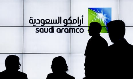 An Aramco logo sits on an electronic display at the company’s corporate pavilion during the 22nd World Petroleum Congress in Istanbul, Turkey