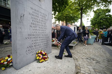Micheál Martin laying a wreath in Talbot Street, Dublin, during a ceremony marking the 48th anniversary of the Dublin and Monaghan bombings.