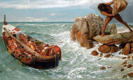 The Cyclops takes aim at Odysseus in Arnold Böcklin’s Odysseus and Polyphemus (1896).