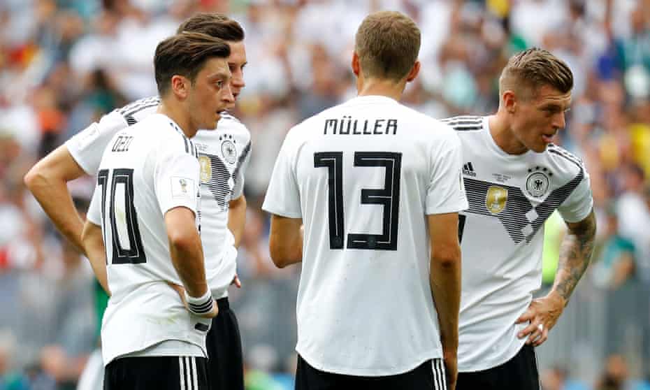 Mesut Özil and Toni Kroos, along with Thomas Müller and Julian Draxler, during Germany’s defeat to Mexico at the World Cup. 