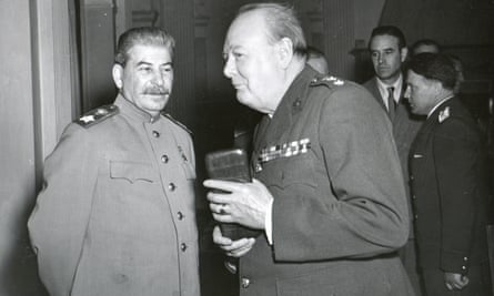 Joseph Stalin and Winston Churchill at the Yalta Conference held at the Livadia Palace, near Yalta, February 1945.