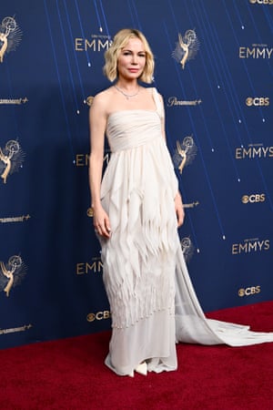 Lead actress in a limited series nominee Michelle Williams (Dying for Sex) is looking ethereal as a ghost in ruffle and pearl Chanel gown