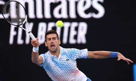 Novak Djokovic plays a forehand