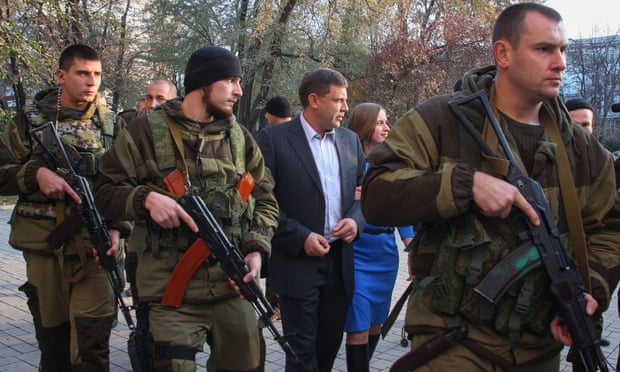 Alexander Zakharchenko (centre), current prime minister of the self-proclaimed Donetsk People’s Republic in November 2014.