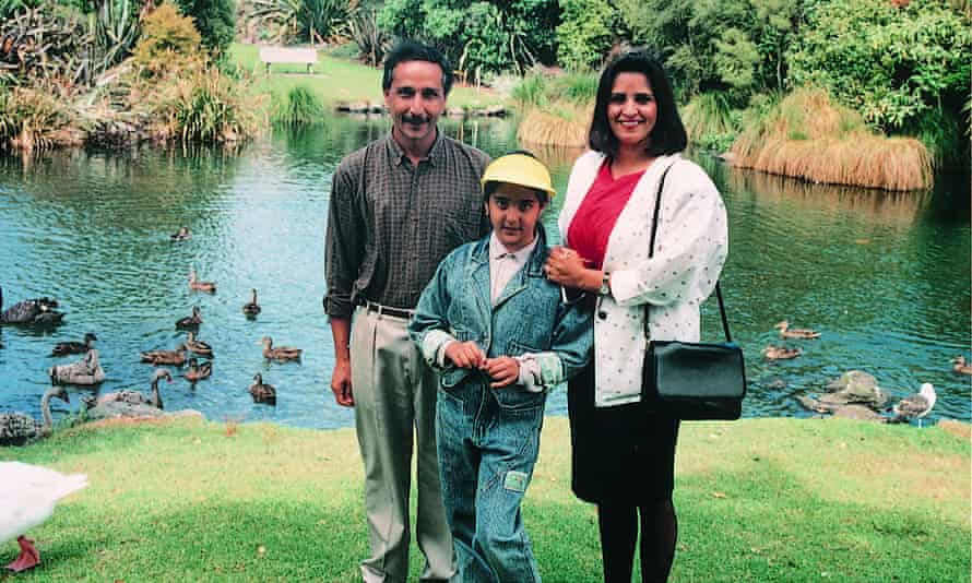 Golriz Ghahraman with her parents in Auckland in 1990, soon after they arrived in New Zealand from Iran.