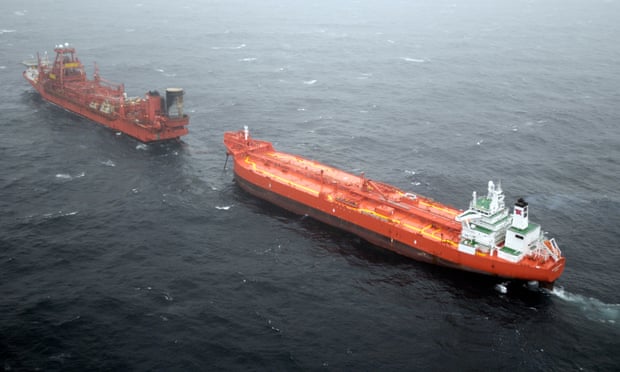 Floating Production Storage Offloading (FPSO) vessel Petrojarl Foinaven and a tanker, in 2010.