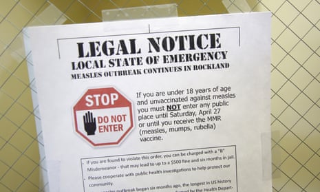 A sign at the Rockland county health department in Pomona, New York, 27 March 2019. 