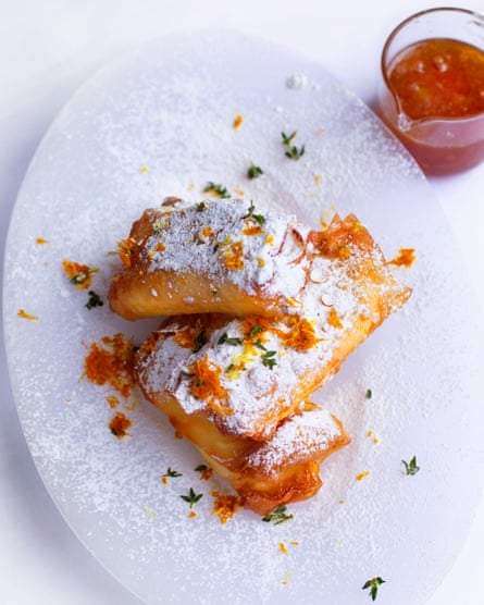 Pale gold: ricotta, lemon thyme and clementine pastries.