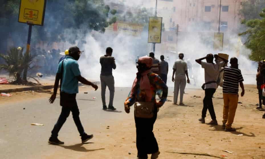Protesters march during a rally in Khartoum