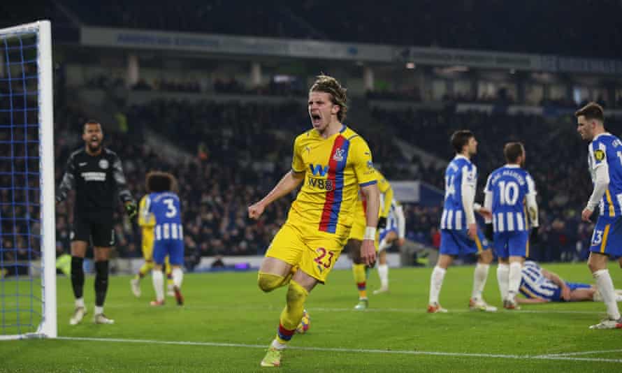 Conor Gallagher celebrates after putting Crystal Palace 1-0 up at Brighton.