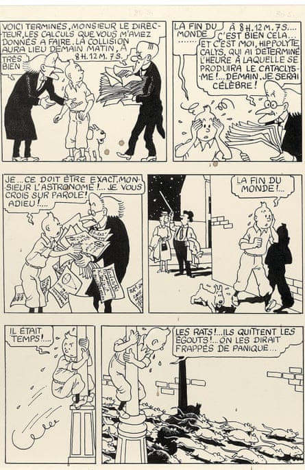 A page from Hergé’s manuscript for The Shooting Star.