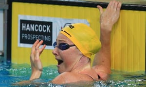 Cate Campbell celebrates after breaking the world record in 100m freestyle during the 2016 Australian swimming grand prix on 1 July, 2016 in Brisbane, Australia.
