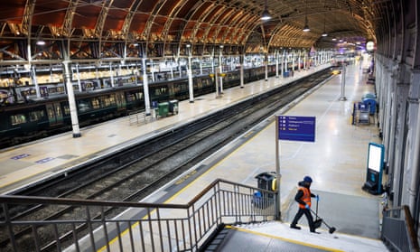 A deserted Paddington Station in London on Tuesday as rail strike action continues.