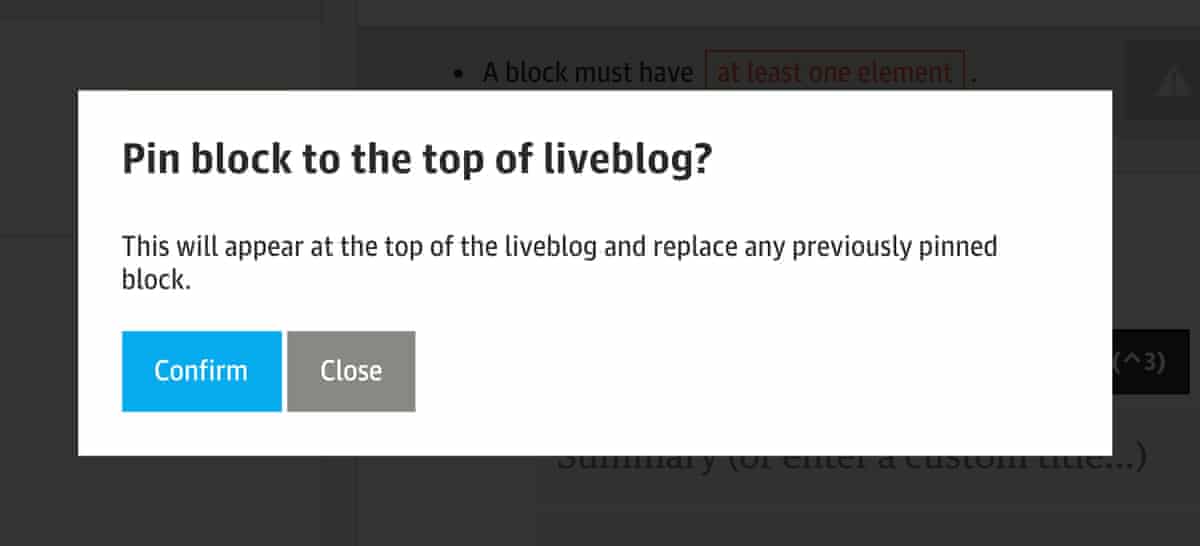 pin block to the top of the liveblog screenshot