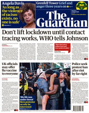 Guardian front page, Monday 15 June 2020