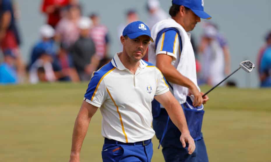 Rory McIlroy da Team Europe estava em lágrimas depois de vencer sua partida contra Xander Shaveli.