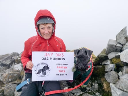 ‘It’s humbling’: Shona Marshall and Betty the kerry blue terrier celebrate reaching the summit of Am Basteir, her 282nd and final Munro.