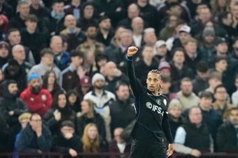 Chelsea’s Joao Pedro celebrates scoring his side’s equaliser at Aston Villa.