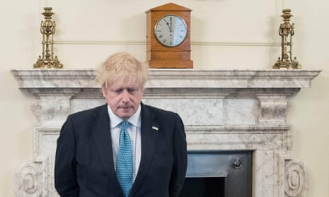 The prime minister, Boris Johnson, pauses on 28 April for a minute’s silence to honour UK key workers.