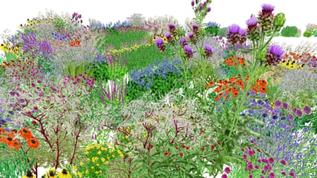 Alexandra Daisy Ginsberg's Pollinator Pathmaker, 2021. Visto originalmente no Eden Project, a instalação de Ginsberg aproveita a IA para conservar os ecossistemas locais.