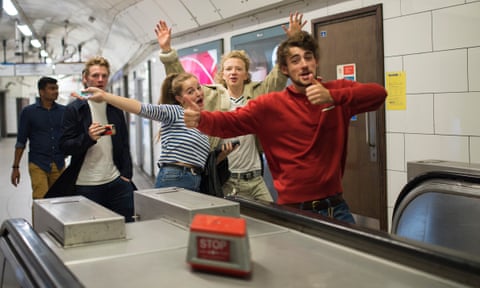 Izzy Meikle, Eros Vlahos and Charlie Rowe on the night tube