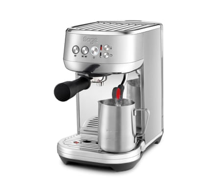 A silver Sage Bambino Plus Coffee Machine